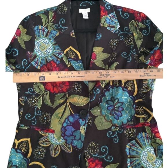 Chico's Vibrant Floral Blazer with Red and Blue Accents Size 1 M - Picture 4 of 8